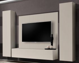 Wohnwand Option in Kaschmir Schrankwand 4-teilig h�ngend mit Push-To-Open, 260 x 170 cm