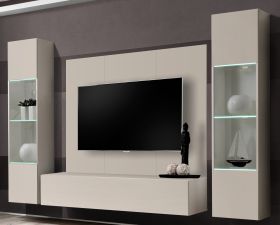 Wohnwand Option in Kaschmir Schrankwand 4-teilig h�ngend mit LED und Push-To-Open, 260 x 170 cm