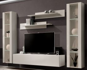 Wohnwand Option in Kaschmir Schrankwand 5-teilig h�ngend mit LED und Push-To-Open, 260 x 170 cm