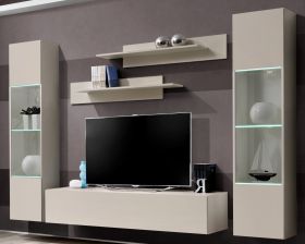 Wohnwand Option in Kaschmir Schrankwand 5-teilig h�ngend inkl. LED und Push-To-Open, 260 x 170 cm