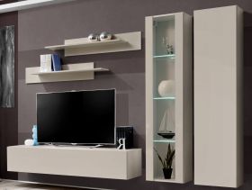 Wohnwand Option in Kaschmir Schrankwand 5-teilig h�ngend inkl. LED und Push-To-Open, 260 cm