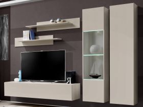 Wohnwand Option in Kaschmir Schrankwand 5-teilig h�ngend inkl. LED und Push-To-Open, 260 x 170 cm
