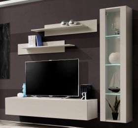 Wohnwand Option in Kaschmir Schrankwand 4-teilig h�ngend mit LED und Push-To-Open, 210 x 170 cm