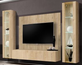 Wohnwand Option in Jackson Eiche Schrankwand 4-teilig h�ngend mit LED, 260 x 170 cm