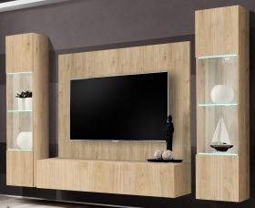 Wohnwand Option in Jackson Eiche Schrankwand 4-teilig h�ngend mit LED und Push-To-Open, 260 x 170 cm