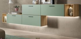 Sideboard Onawa in Gr�n und Artisan Eiche Stauraumschrank 277 cm, Soft-Close