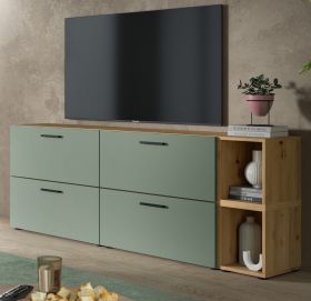 TV-Lowboard Onawa in Gr�n und Artisan Eiche TV-Unterteil h�ngend / stehend 176 cm, Soft-Close