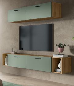 Wohnwand Onawa in Gr�n und Artisan Eiche Wohnkombination 202 x 184 cm, Soft-Close