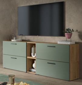 TV-Lowboard Onawa in Gr�n und Artisan Eiche TV-Unterteil h�ngend / stehend 176 cm, Soft-Close