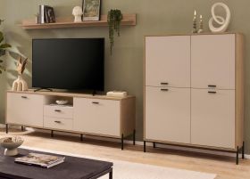Wohnwand Ingar in Kaschmir und Eiche Wohnkombination 320 cm, mit Soft-Close