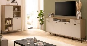 Wohnwand Ingar in Kaschmir und Eiche Wohnkombination 320 cm, mit Soft-Close