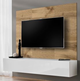 TV-Lowboard Set Public in Wotan Eiche und wei�, Flat-TV Unterschrank h�ngend mit Akustikpaneel, 180 cm