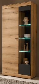 Vitrine Assina in Evoke Eiche und grau matt Vitrinenschrank 90 x 201 cm, Soft-Close