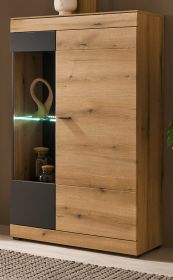 Vitrine Assina in Evoke Eiche und grau matt Vitrinenschrank 90 x 141 cm, Soft-Close