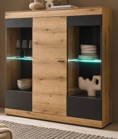 Highboard Assina in Evoke Eiche und grau matt Vitrine 140 x 141 cm, Soft-Close