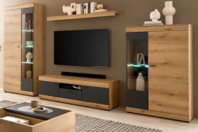 Wohnwand Assina in Evoke Eiche und grau matt Wohnkombination 350 x 201 cm, Soft-Close