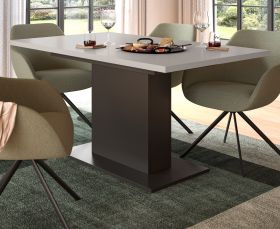 Esstisch Home-X in kaschmir und grau S�ulentisch ausziehbar 150 - 190 cm