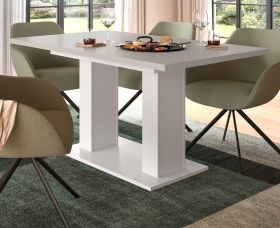 Esstisch Home-X in kaschmir und wei� S�ulentisch ausziehbar 150 - 190 cm