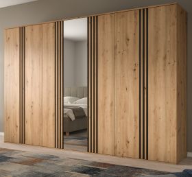 Kleiderschrank Bj�rke in Artisan Eiche und grau Dreht�renschrank mit Spiegel 280 x 192 cm