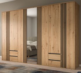 Kleiderschrank Bj�rke in Artisan Eiche und grau Dreht�renschrank mit Spiegel 280 x 192 cm