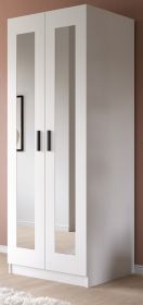 Kleiderschrank Jondal in wei� Dreht�renschrank mit Spiegel 2-t�rig skandinavisch 80 x 194 cm