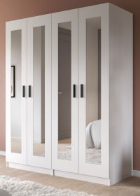 Kleiderschrank Jondal in wei� Dreht�renschrank mit Spiegel 4-t�rig skandinavisch 160 x 194 cm