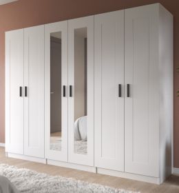 Kleiderschrank Jondal in wei� Dreht�renschrank mit Spiegel 6-t�rig skandinavisch 240 x 194 cm