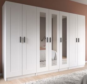 Kleiderschrank Jondal in wei� Dreht�renschrank mit Spiegel 7-t�rig skandinavisch 280 x 194 cm