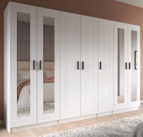 Kleiderschrank Jondal in wei� Dreht�renschrank mit Spiegel 7-t�rig skandinavisch 280 x 194 cm