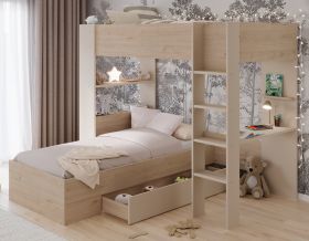 Parisot Etagenbett Oasis in Jackson Eiche und Kaschmir Kinder und Jugendzimmer Hochbett Liegefl�che 2x 90 x 200 cm