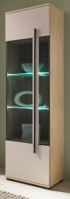 Vitrine Design-D in Kaschmir und Cremona Eiche Vitrinenschrank 60 x 200 cm