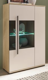 Highboard Design-D in Kaschmir und Cremona Eiche Vitrine 90 x 140 cm