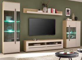 Wohnwand Design-D in Kaschmir und Cremona Eiche Wohnkombination Set 4-teilig 350 cm, mit Soft-Close
