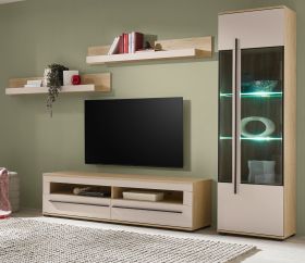Wohnwand Design-D in Kaschmir und Cremona Eiche Wohnkombination Set 4-teilig 240 cm, mit Soft-Close