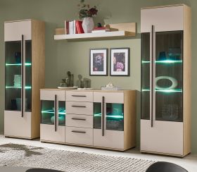 Wohnwand Design-D in Kaschmir und Cremona Eiche Wohnkombination Set 4-teilig 290 cm, mit Soft-Close
