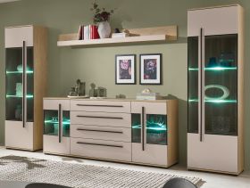 Wohnwand Design-D in Kaschmir und Cremona Eiche Wohnkombination Set 4-teilig 340 cm, mit Soft-Close