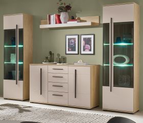 Wohnwand Design-D in Kaschmir und Cremona Eiche Wohnkombination Set 4-teilig 290 cm, mit Soft-Close