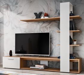 Wohnwand Upgrade in wei� und Wotan Eiche Schrankwand 2-teilig 190 x 152 cm