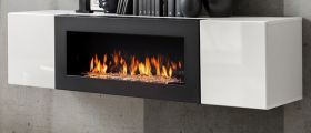 H�ngekommode Shine in wei� Hochglanz H�ngeschrank mit Ethanol Kamin, 160 x 40 cm