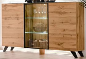 Sideboard Heritage in Wotan Eiche und schwarz Kommode mit LED, 150 x 100 cm