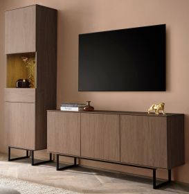 Wohnwand Breda in Nussbaum Wohnkombination 2-teilig 220 cm, mit Push-to-Open