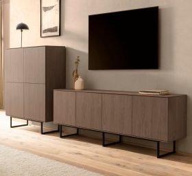 Wohnwand Breda in Nussbaum Wohnkombination 2-teilig 330 cm, mit Push-to-Open
