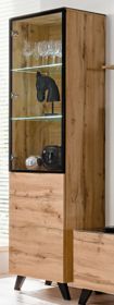 Vitrine Heritage in Wotan Eiche und schwarz Vitrinenschrank mit LED, 60 x 197 cm