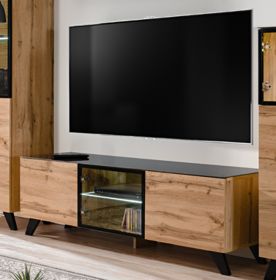 TV-Lowboard Heritage in Wotan Eiche und schwarz TV-M�bel mit LED, 150 x 47 cm