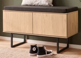 Garderobe Sitzbank Breda in Stone Eiche Garderobenbank 90 cm, mit Push-to-Open
