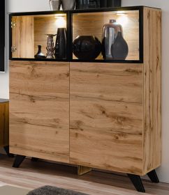 Vitrine Heritage in Wotan Eiche und schwarz Vitrinenschrank mit LED, 100 x 123 cm