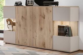 Sideboard Cathlyn in Eiche und Kaschmir, Kommode inkl. LED, 160 x 92 cm