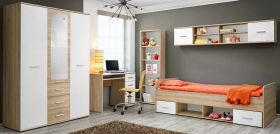 Kinder-/Jugendzimmer Superior in wei� und Sonoma Eiche Komplett Set 5-teilig