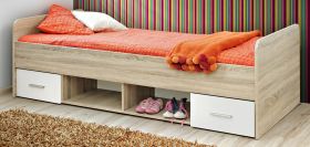 Kinderbett / Jugendbett Superior in wei� und Sonoma Eiche Bett inkl. Lattenrost 96 x 204 cm