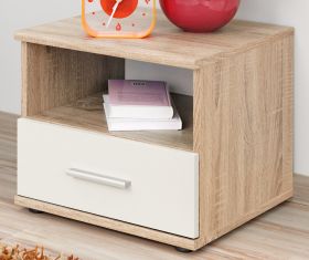 Nachttisch Superior in wei� und Sonoma Eiche Nachtkommode f�r Kinderzimmer / Jugendzimmer, 45 x 38 cm
